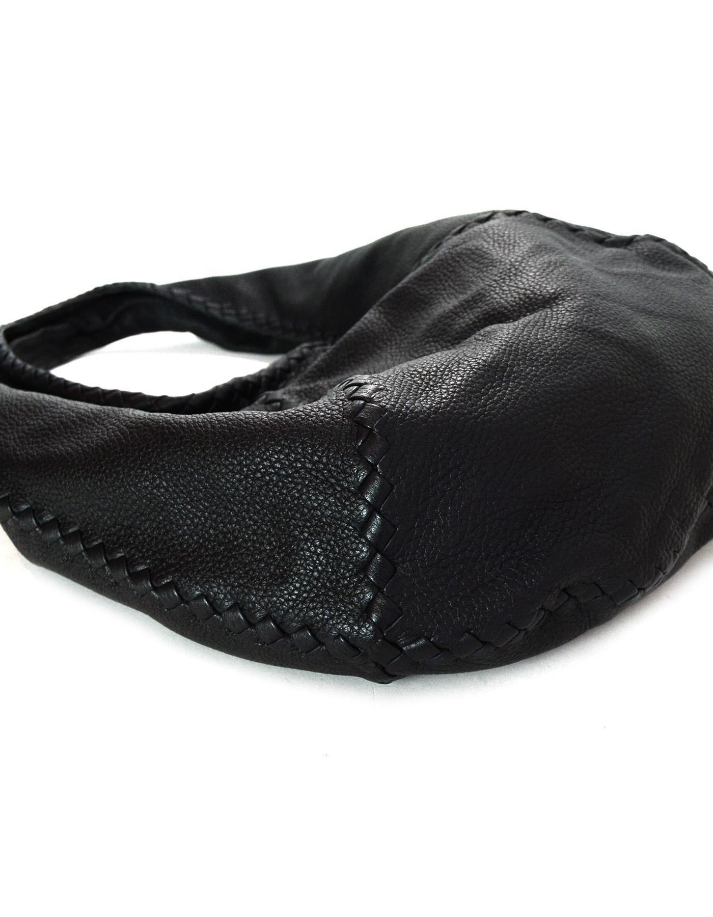 Bottega Veneta Black Cervo Deerskin Leather Large Baseball Hobo Bag  In Excellent Condition In New York, NY