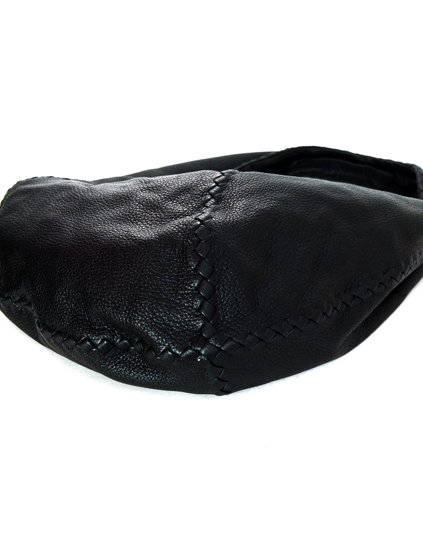 Women's Bottega Veneta Black Cervo Deerskin Leather Large Baseball Hobo Bag