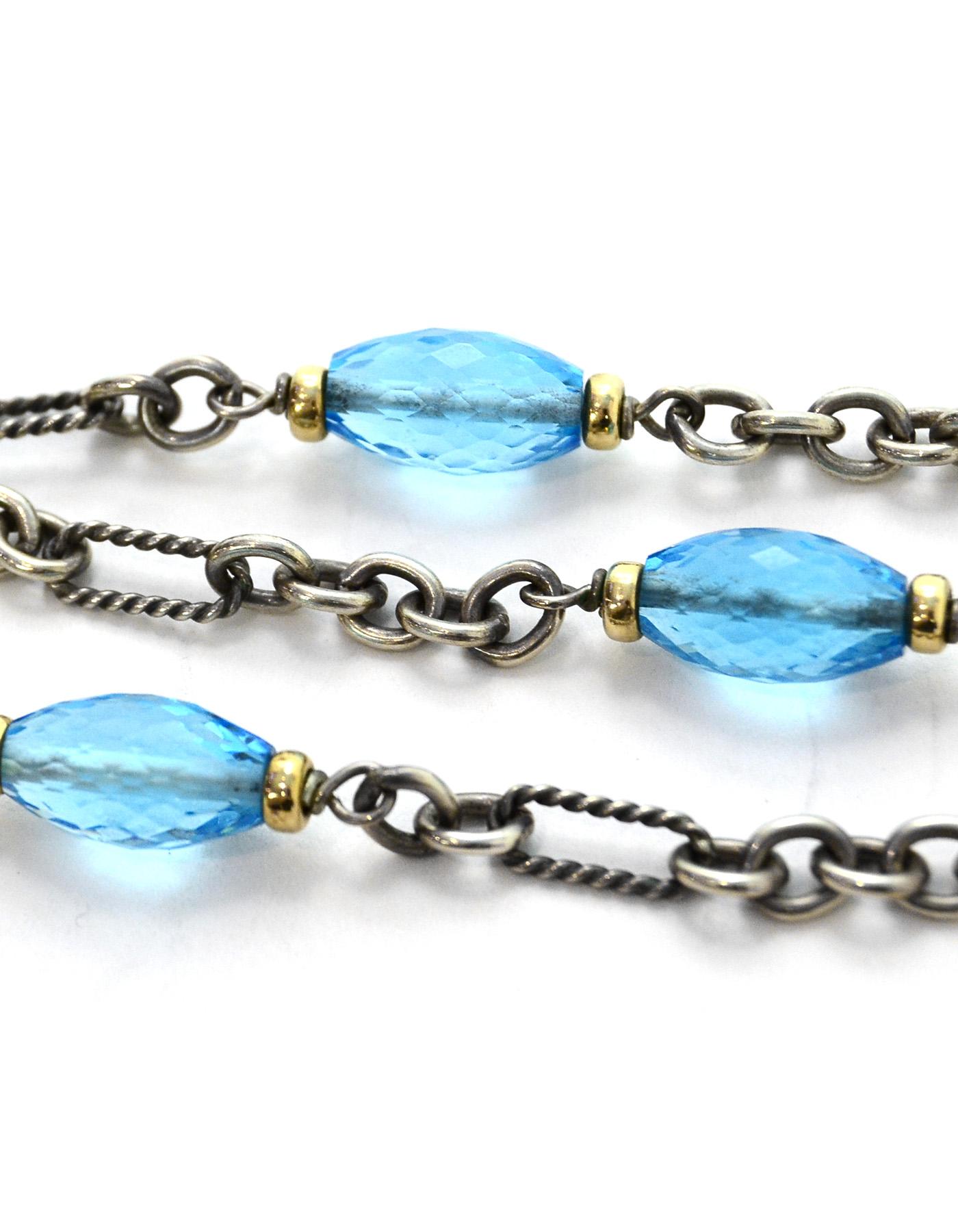 David Yurman Sterling Chain Link Necklace w/ 18K Yellow Gold & Blue Stones In Excellent Condition In New York, NY