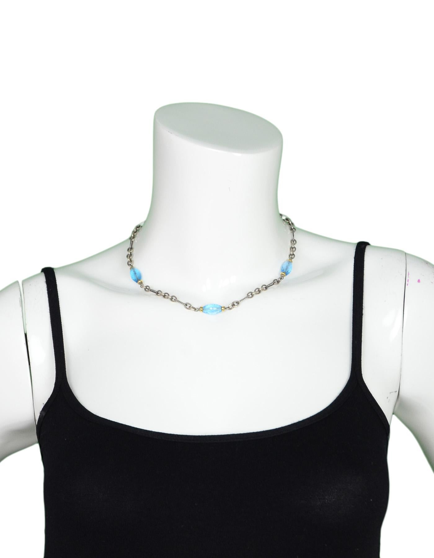 Women's David Yurman Sterling Chain Link Necklace w/ 18K Yellow Gold & Blue Stones