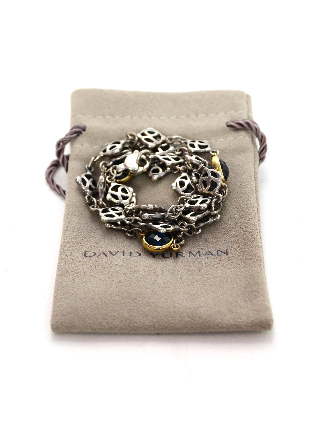 Women's David Yurman 18K Gold/Sterling Silver Blue Topaz Logo Chain Necklace