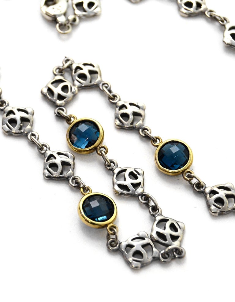 David Yurman 18k Gold Sterling Silver Blue Topaz Logo Chain Necklace For Sale At 1stdibs