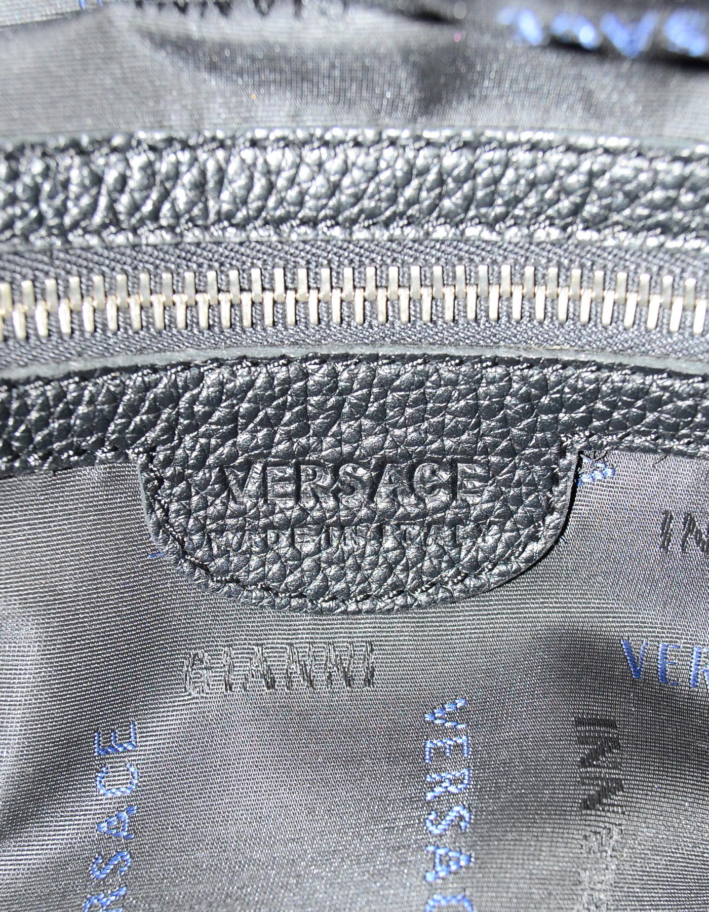Versace Black Leather Large Zip Top Overnight Duffle Bag Unisex 5
