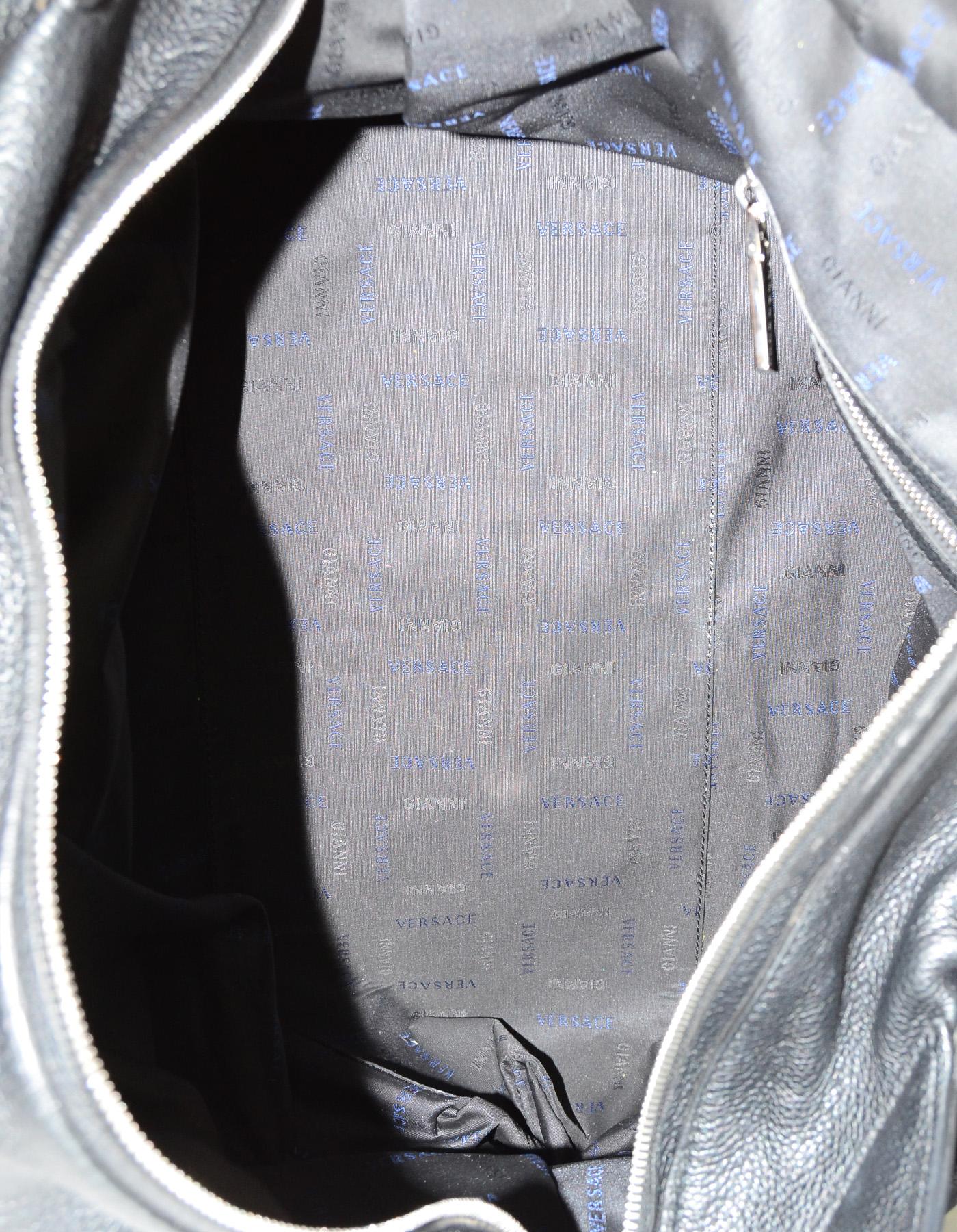 Versace Black Leather Large Zip Top Overnight Duffle Bag Unisex 4