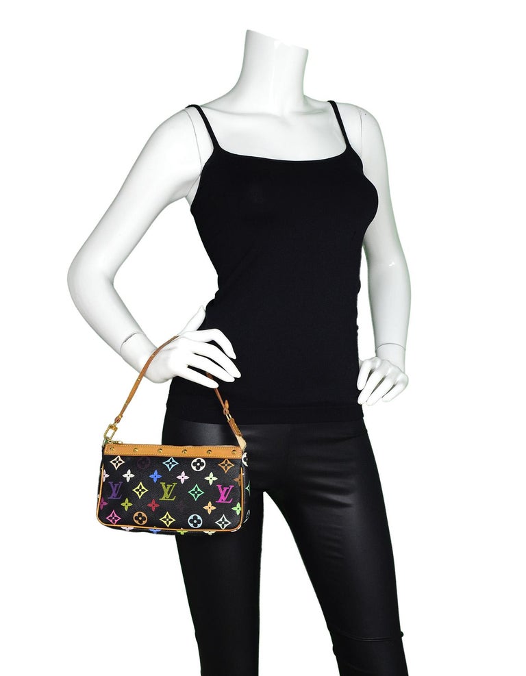 Louis Vuitton LV Black Multicolore Monogram Pochette Accessories Bag with Studs at 1stdibs