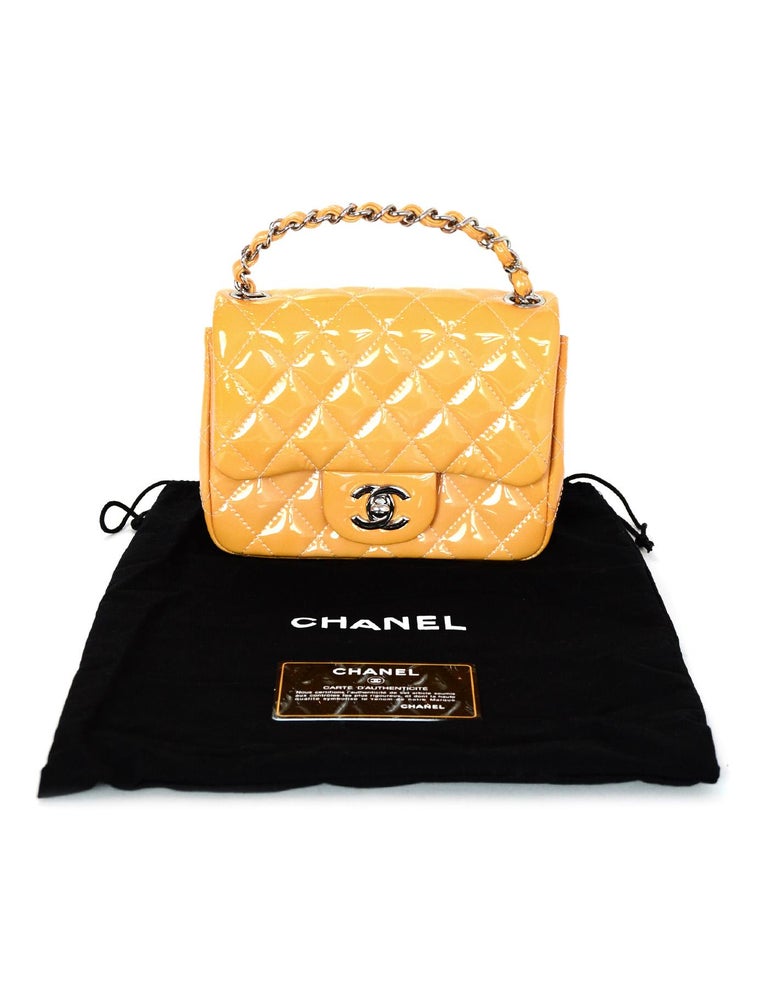 Chanel Peach Patent Leather Quilted Square Mini Classic Crossbody Flap Bag For Sale at 1stDibs