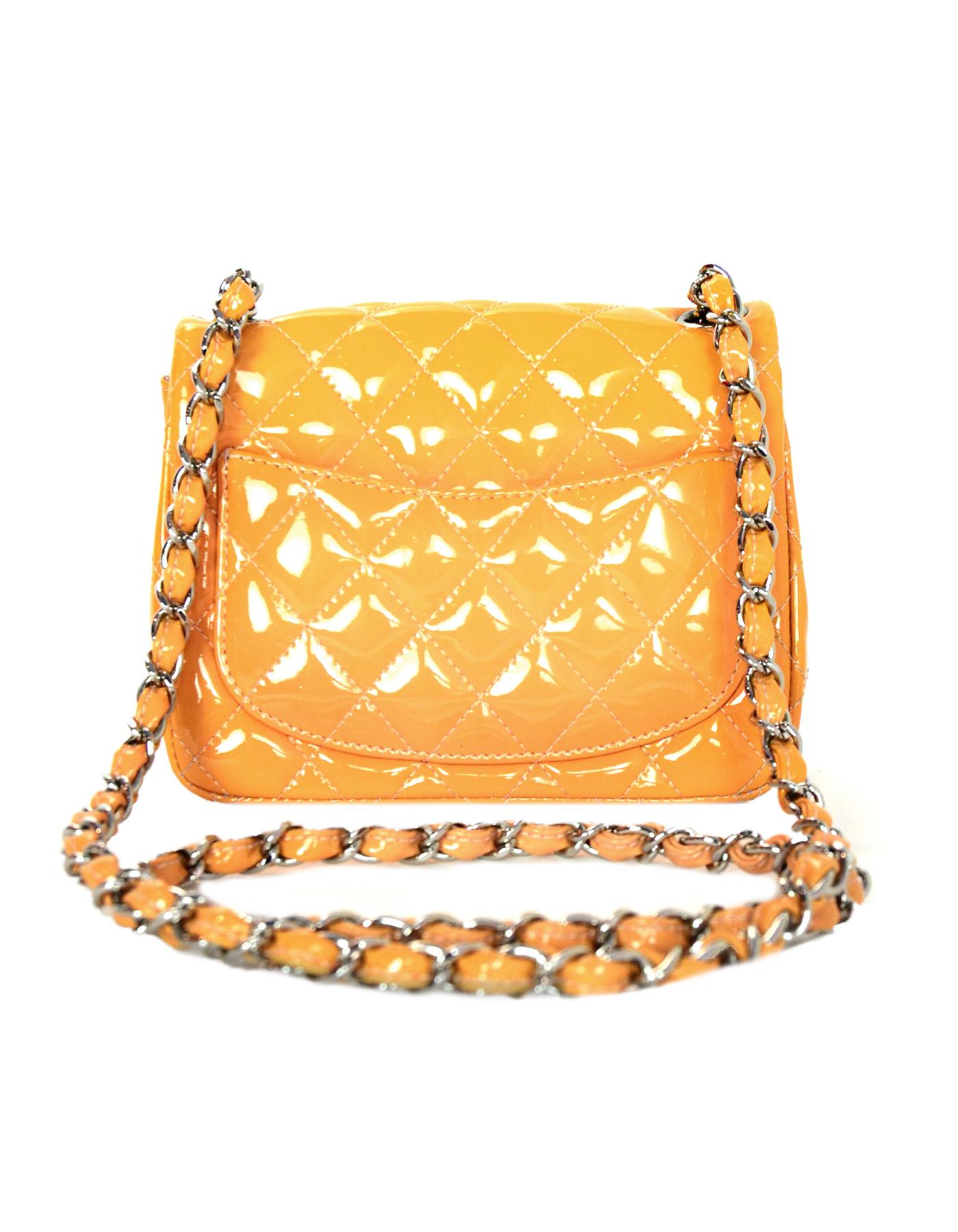 Orange Chanel Peach Patent Leather Quilted Square Mini Classic Crossbody Flap Bag 