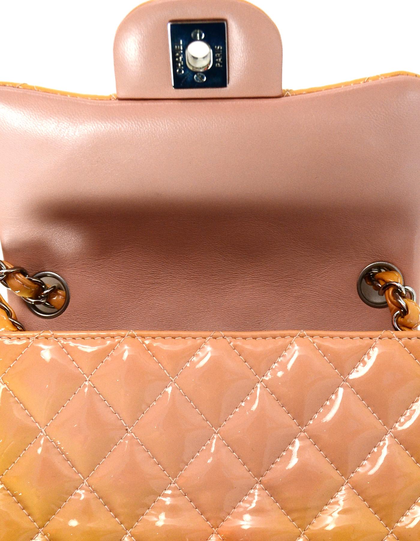 Chanel Peach Patent Leather Quilted Square Mini Classic Crossbody Flap Bag  1