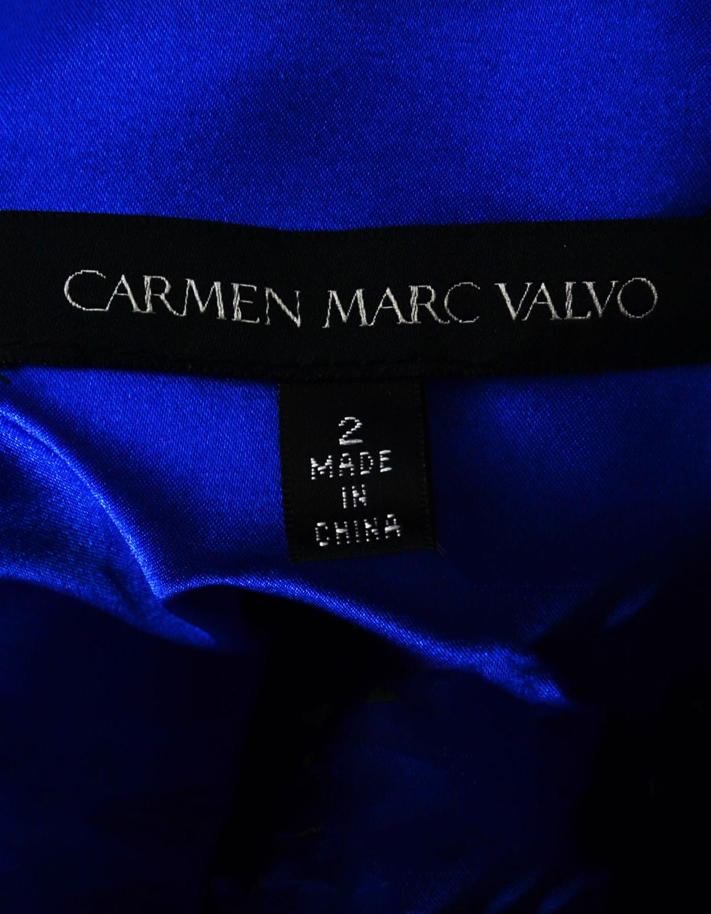 Carmen Marc Valvo NWT Royal Blue Silk Dress w/ Black Beaded Neckline Sz 2 In New Condition In New York, NY