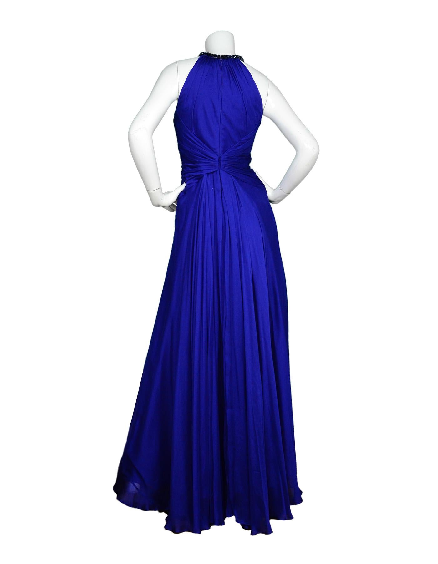 Purple Carmen Marc Valvo NWT Royal Blue Silk Dress w/ Black Beaded Neckline Sz 2