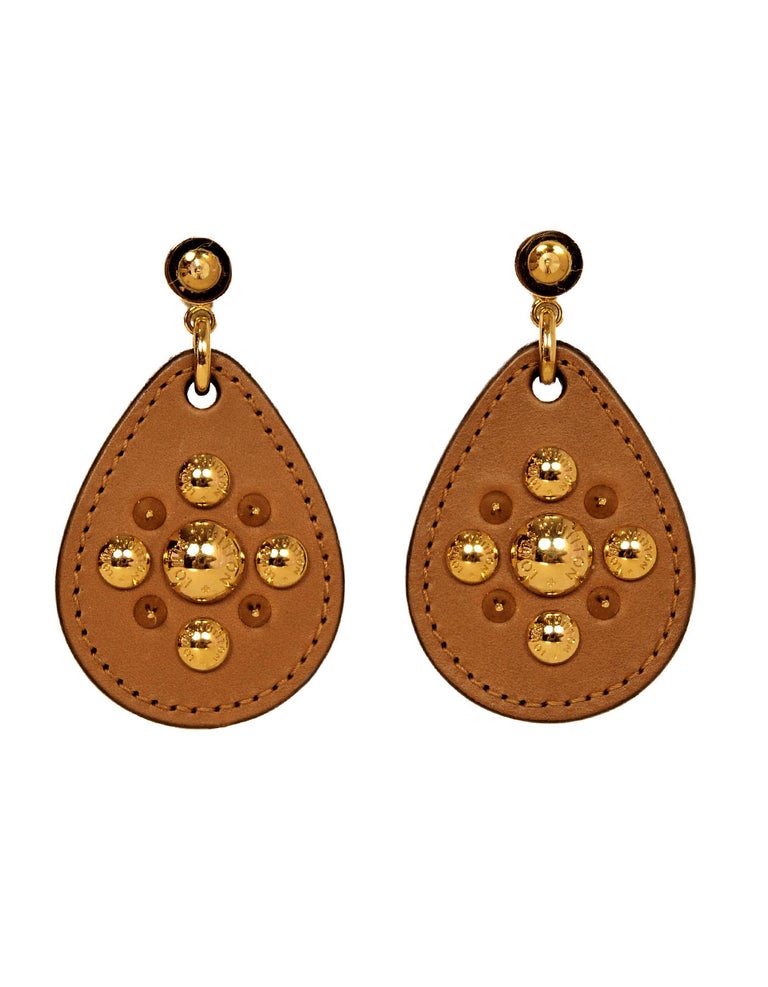 Louis Vuitton Leather Studded Hanging Pierced Earrings at 1stdibs