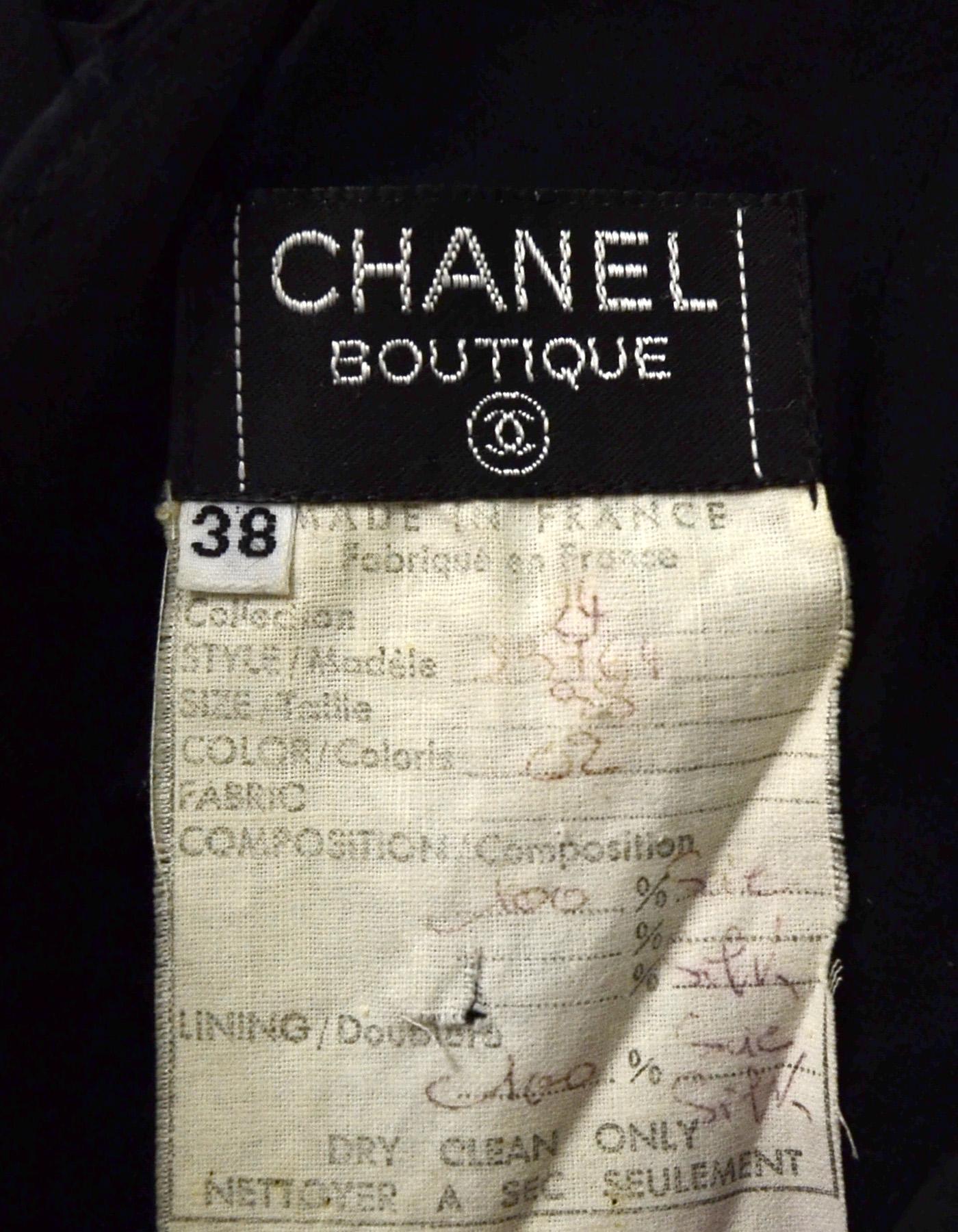 Women's Chanel Black Silk Vintage Gown w/ CC Pearl Button Back Sz 38