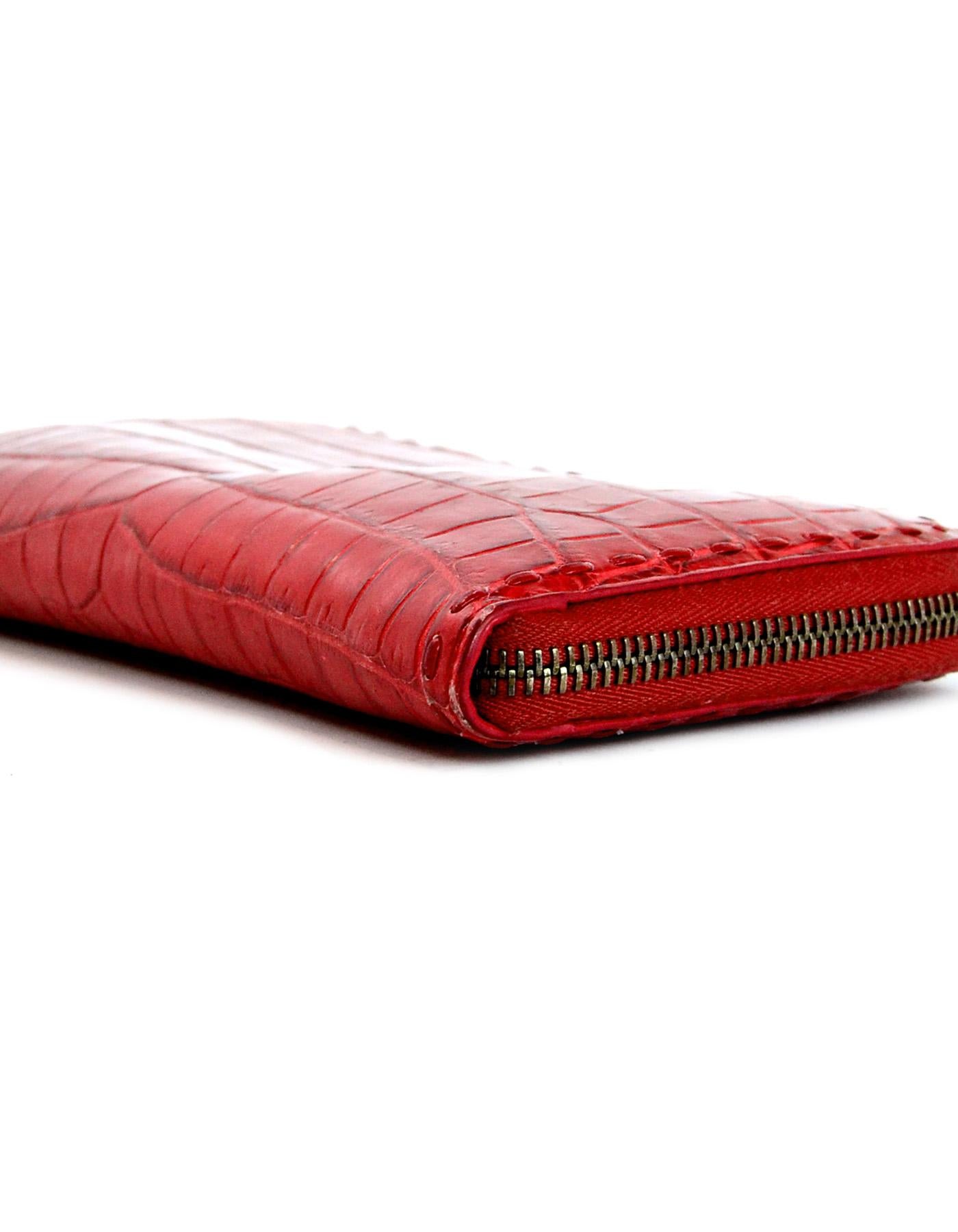 Women's Bottega Veneta China Red Crocodile Zip Around Wallet rt. $2, 900