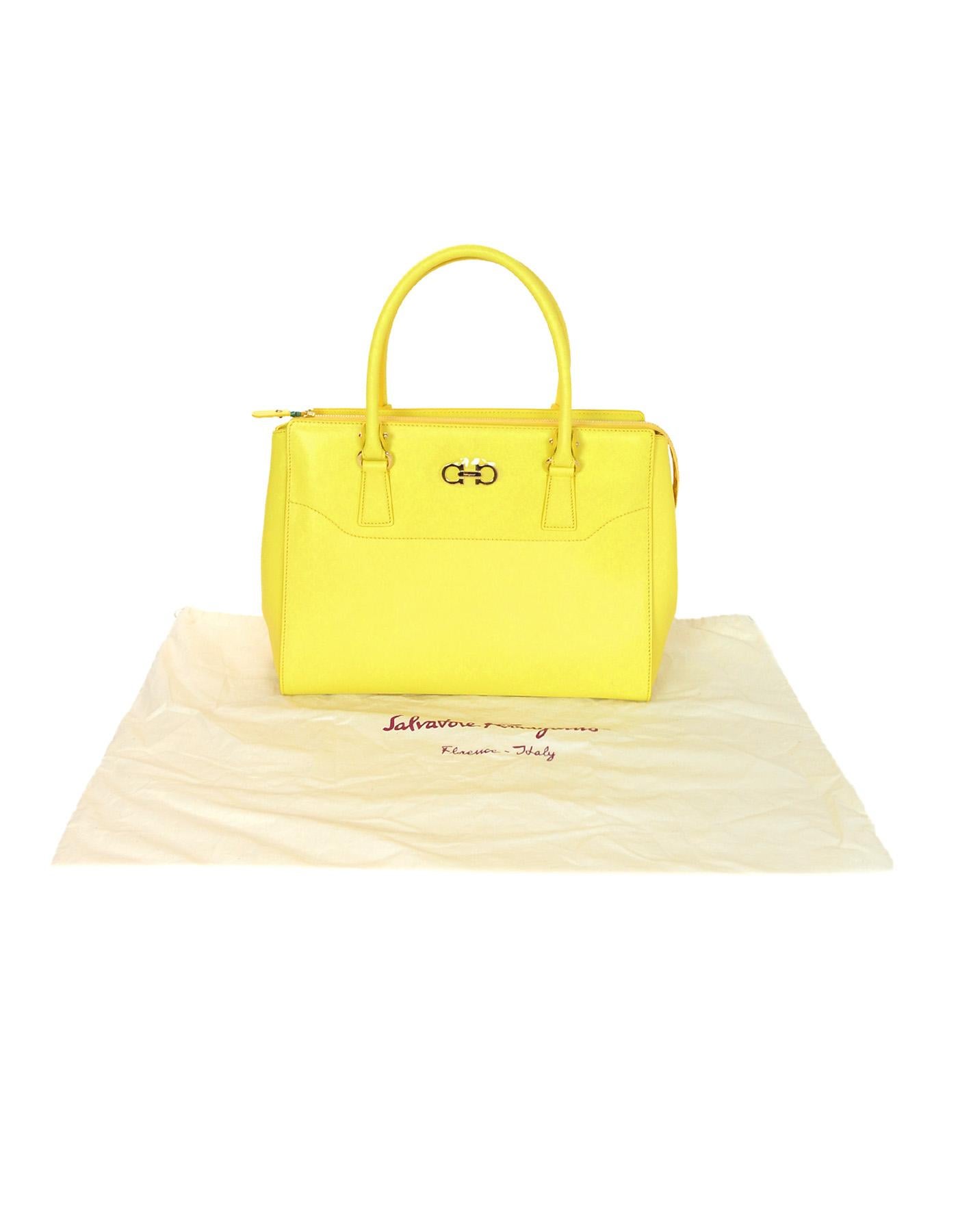 Salvatore Ferragamo Mimosa Yellow Large Gianco Beky Saffiano Leather Tote Bag 5