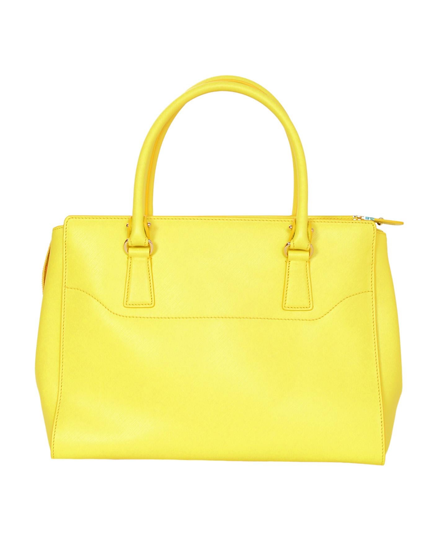 Salvatore Ferragamo Mimosa Yellow Large Gianco Beky Saffiano Leather Tote Bag In Excellent Condition In New York, NY