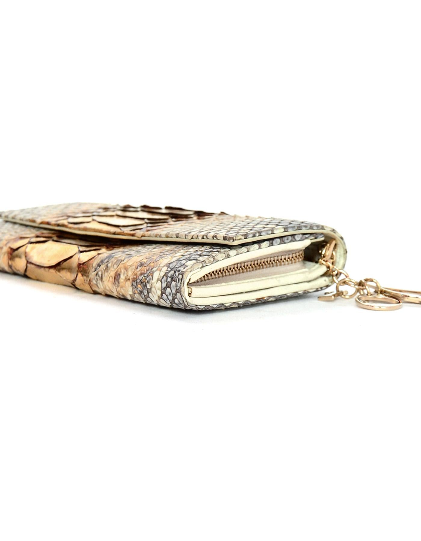 Christian Dior Gold Metallic Python Logo Charm Chain Wallet/Pochette Bag In Good Condition In New York, NY
