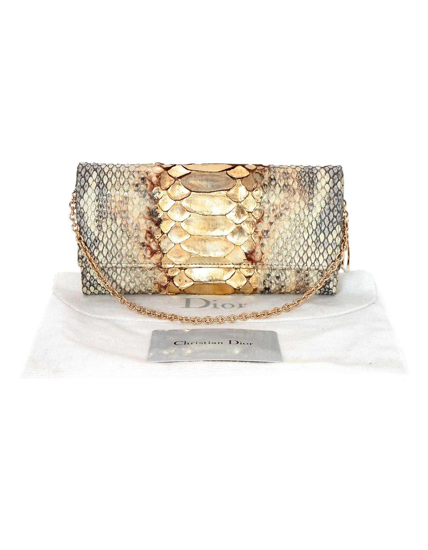 Christian Dior Gold Metallic Python Logo Charm Chain Wallet/Pochette Bag 5