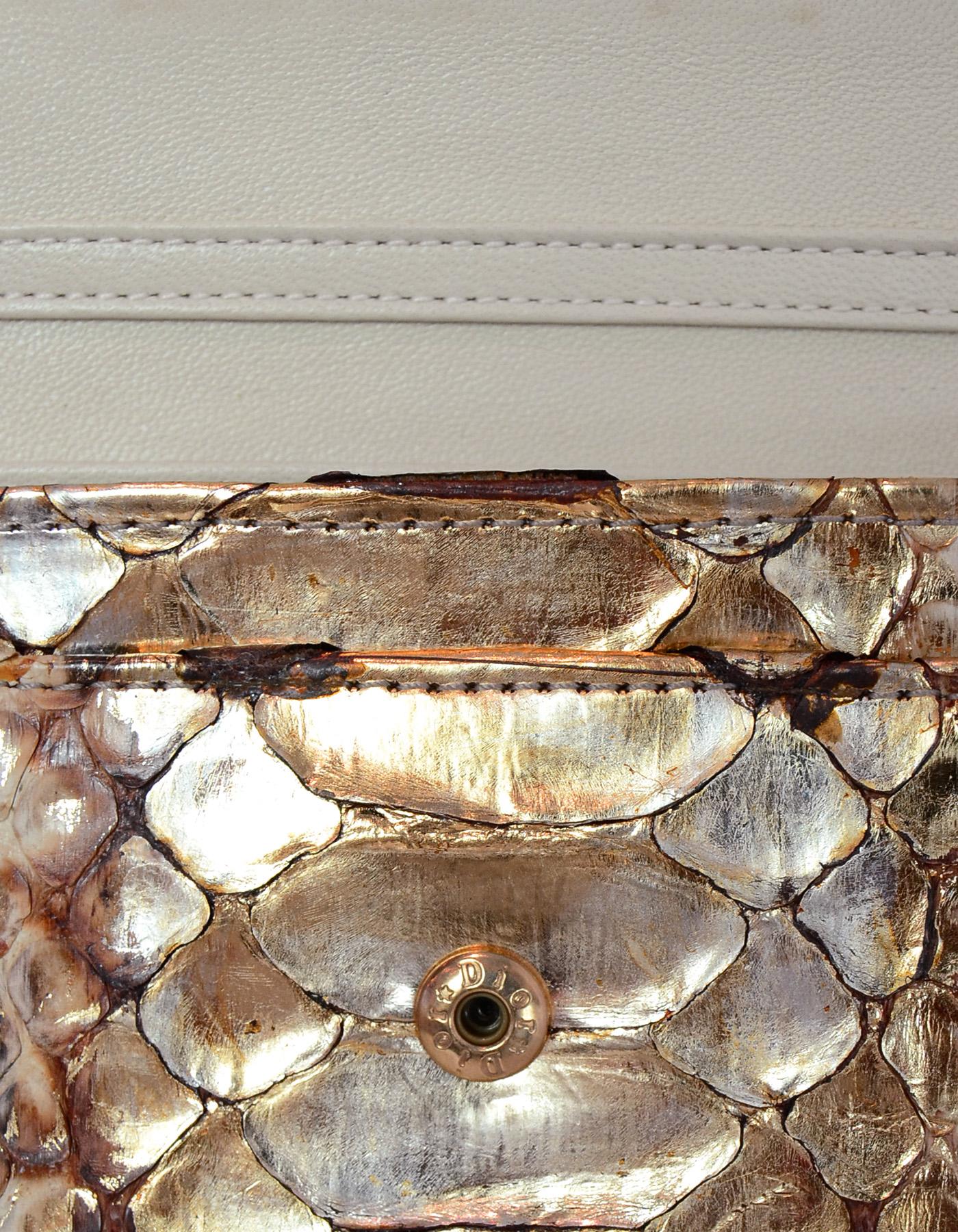 Christian Dior Gold Metallic Python Logo Charm Chain Wallet/Pochette Bag 1