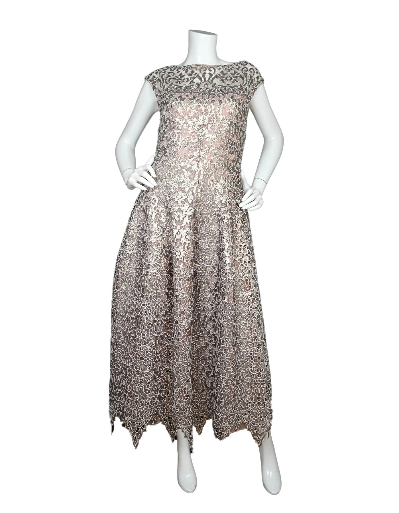talbot runhof metallic lace midi dress