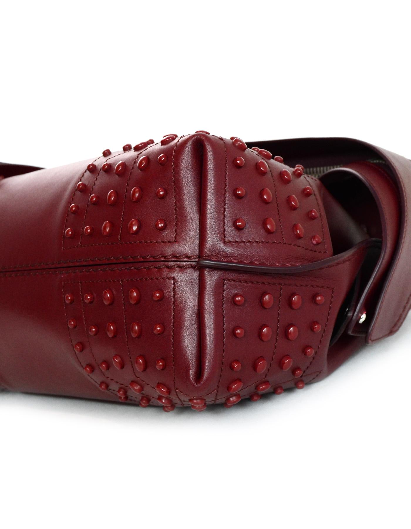 Black Tod's Burgundy Leather Small Wave Top Handle Shoulder Bag 