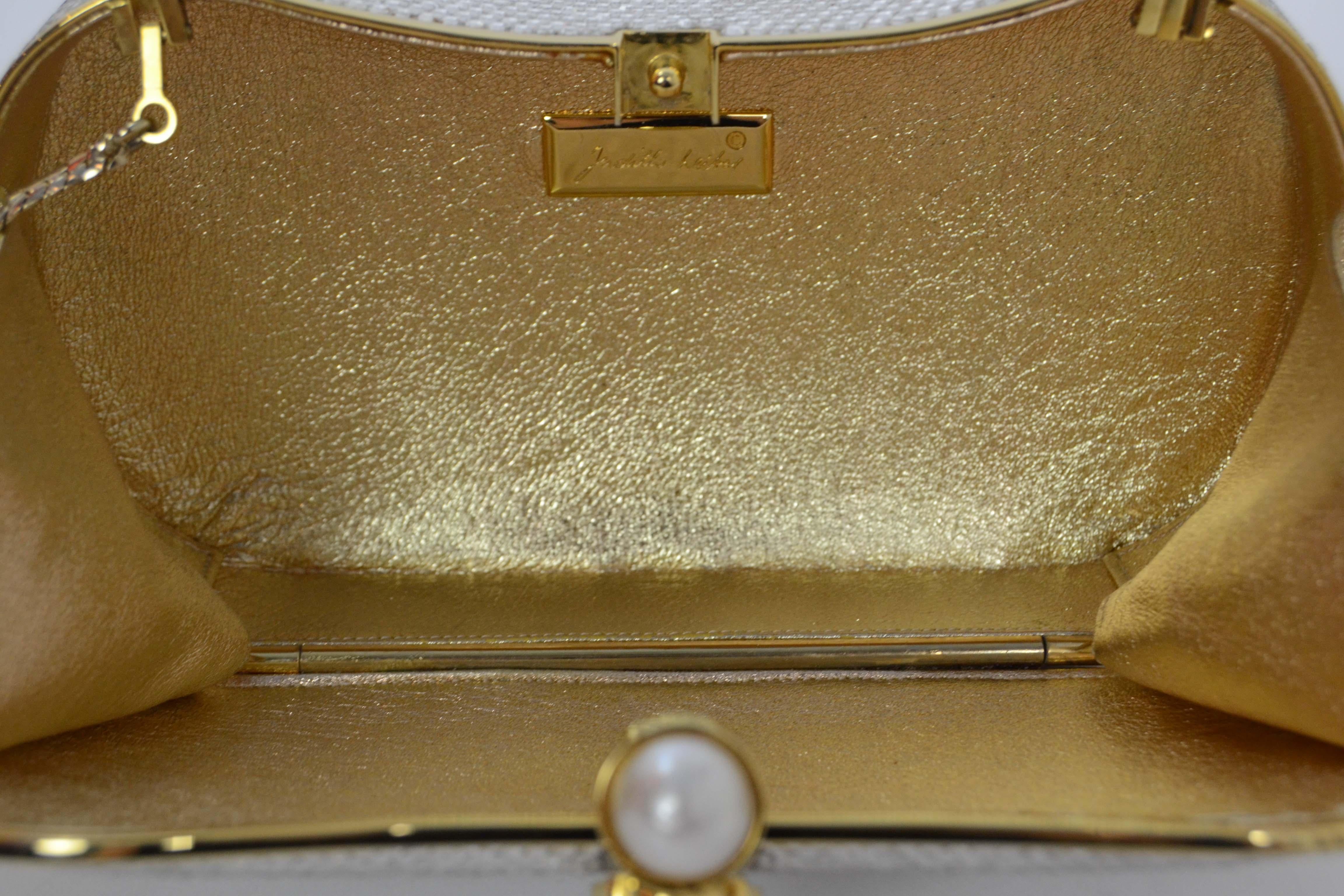 Women's Judith Leiber Clear Swarovski and Faux Pearl Minaudiere Evening Bag / Clutch