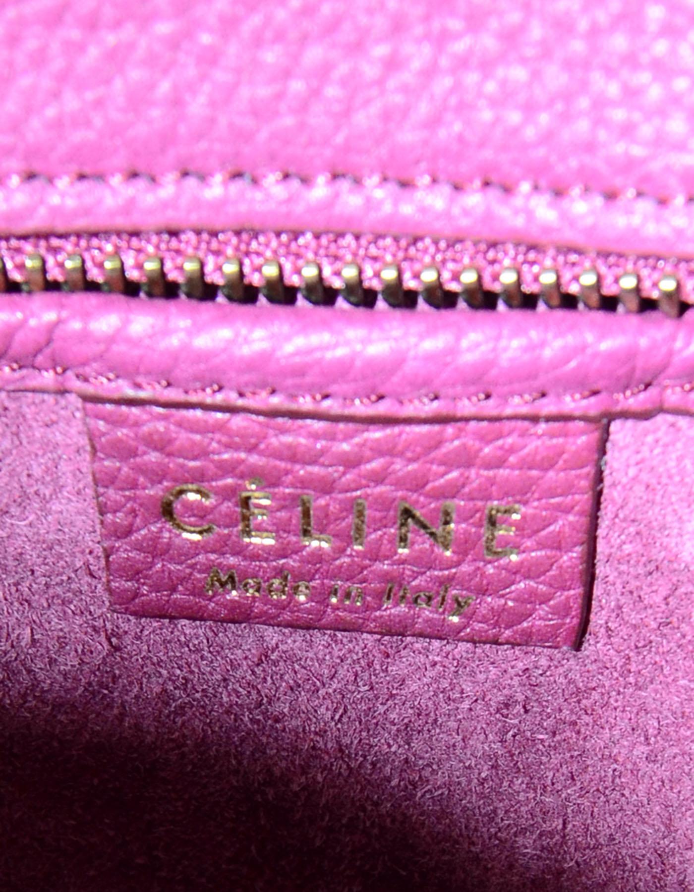  Celine Raspberry Drummed Leather Calfskin Nano Luggage Tote Crossbody Bag In Excellent Condition In New York, NY