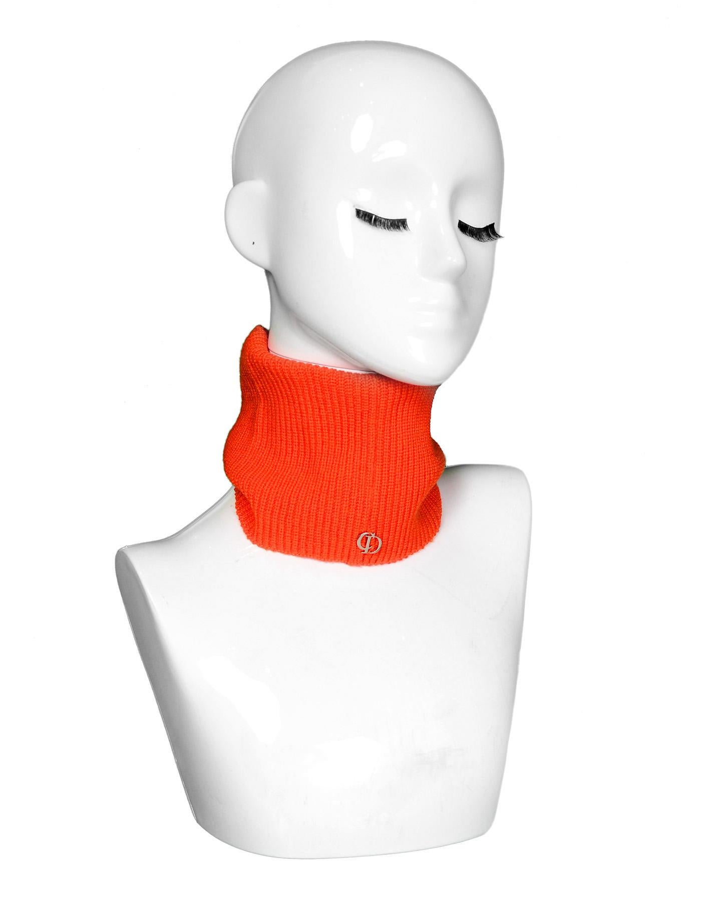 Christian Dior 2018 Bright Neon Orange Wool Neck Warmer NWT Unisex

Made In: Italy 
Year of Production: 2018
Color: Bright orange 
Hardware: Goldtone
Materials: 100% wool
Closure/Opening: Pull on 
Overall Condition: New with tags
Estimated Retail: