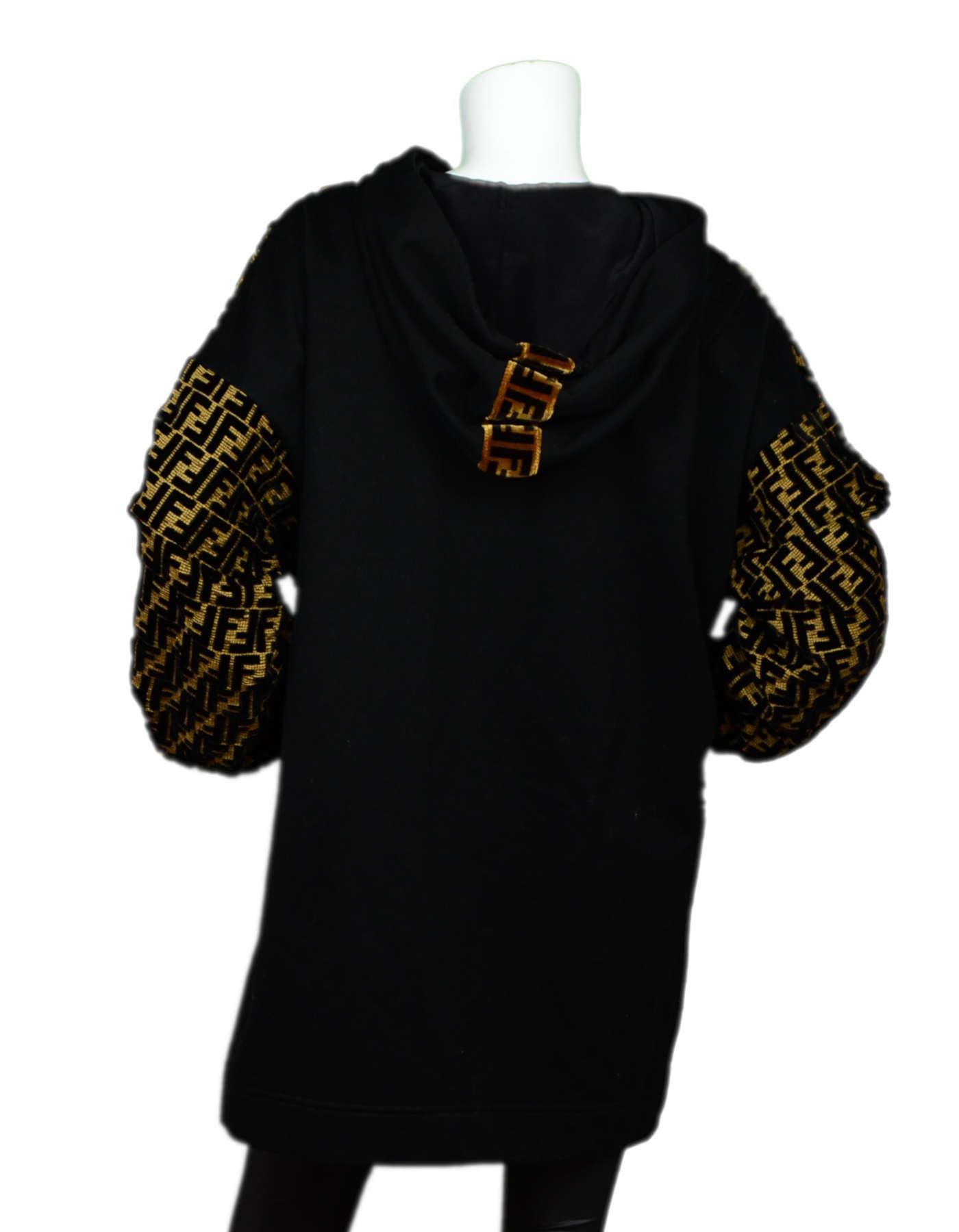 Black Fendi '18 SOLD OUT Velvet Logo Monogrammed Hooded Top Sweatshirt Sz 48 rt $2, 590