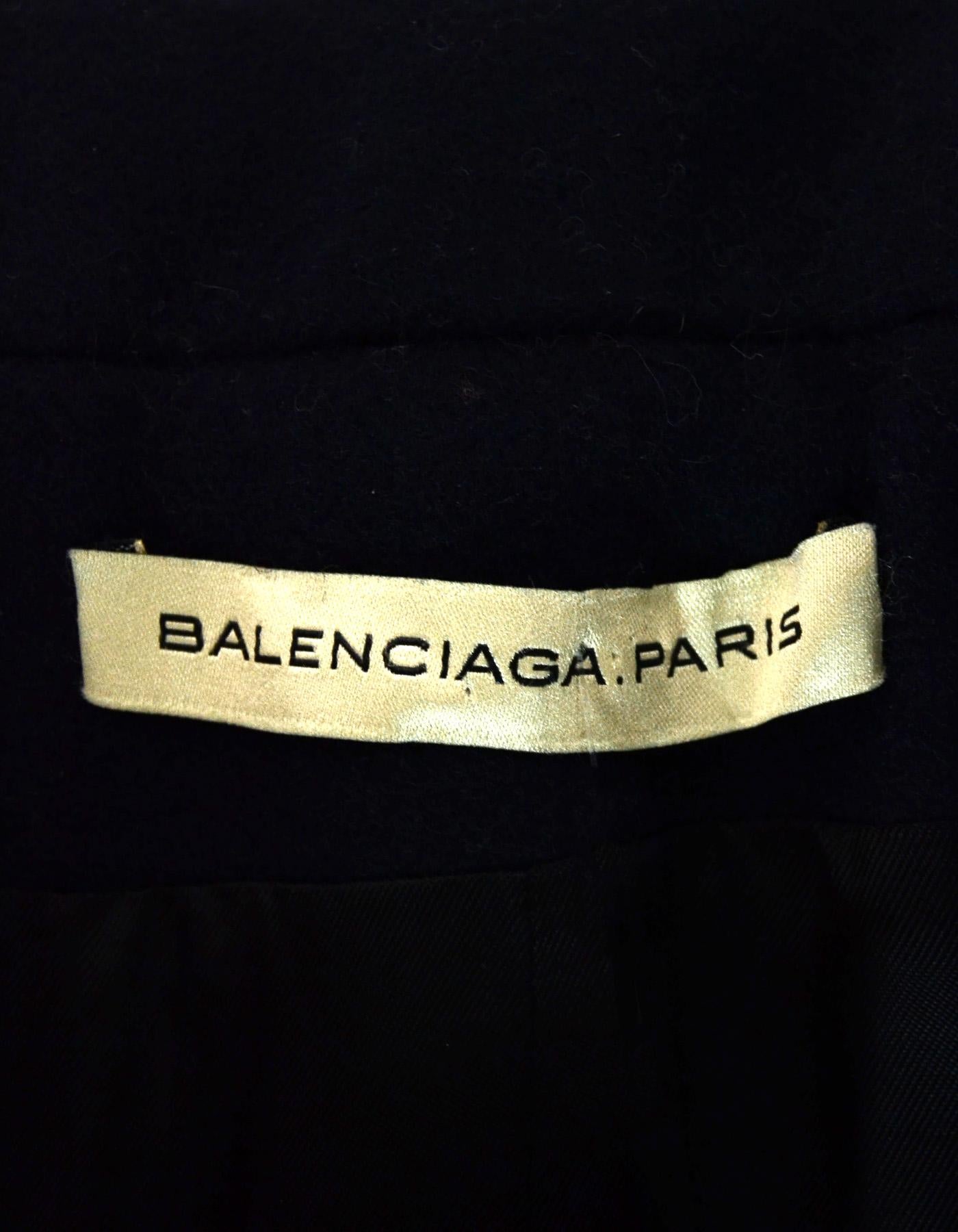 Balenciaga Navy Wool W/ Red Check Detailing Double Breasted Peacoat Sz 40 In Excellent Condition In New York, NY
