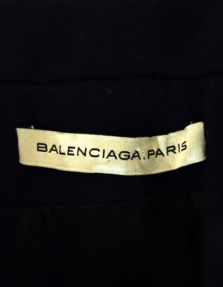 Balenciaga Navy Wool W/ Red Check Detailing Double Breasted Peacoat Sz ...