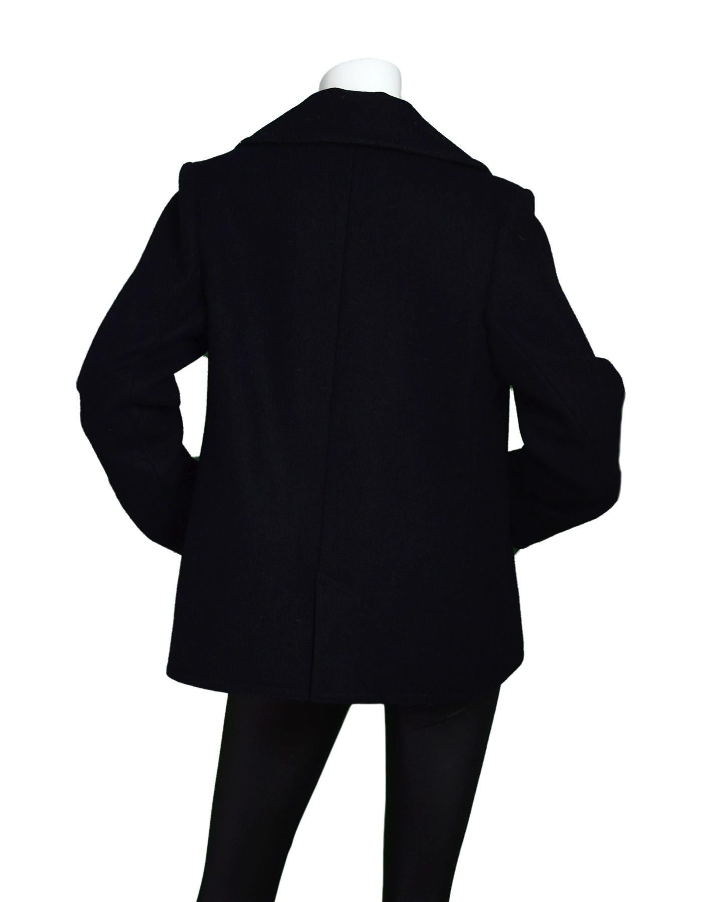 Black Balenciaga Navy Wool W/ Red Check Detailing Double Breasted Peacoat Sz 40