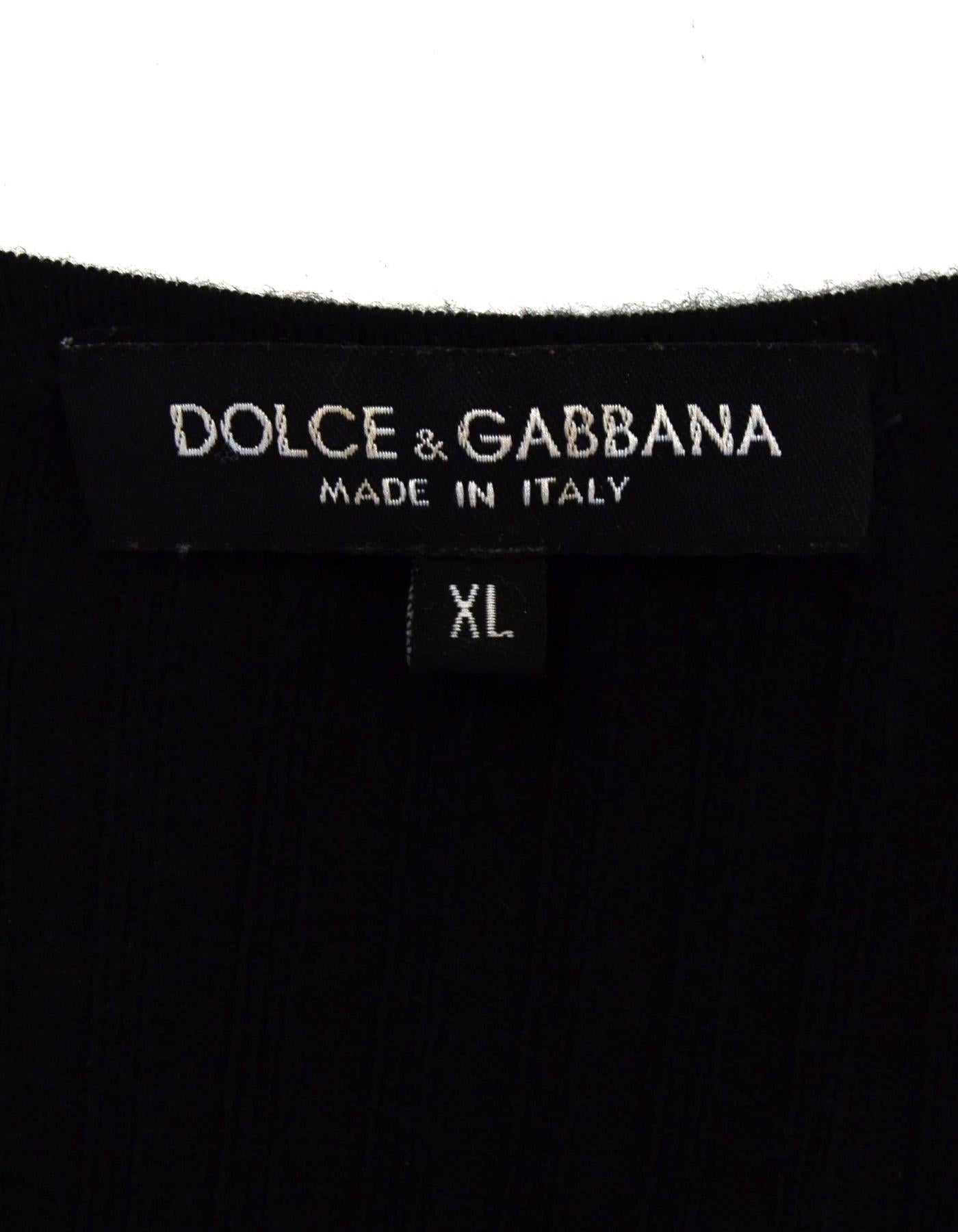 Dolce & Gabbana Ribbed Longsleeve Little Black Dress Lace/Pleated Bottom Sz XL 3