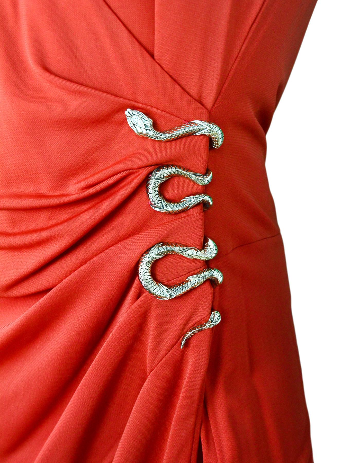 Roberto Cavalli Orange Goldtone Side Snake Detail Jersey Gown sz IT48 In Excellent Condition In New York, NY