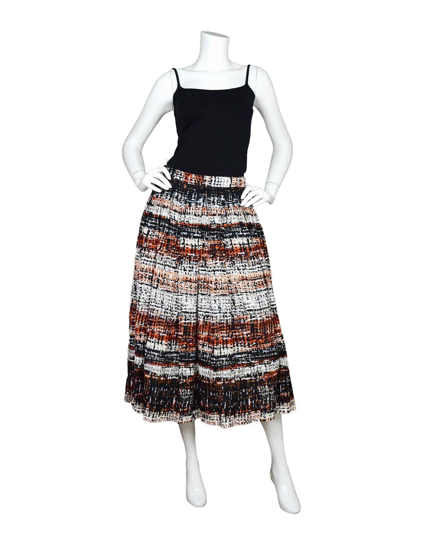 Proenza Schouler Multi-Color Printed Long Pleated Midi Skirt Sz 6

Made In: USA with fabric from Italy
Color: Multi-color, white, orange, navy 
Materials: 100% linen
Lining: 100% cotton
Opening/Closure: Side zipper
Overall Condition: Excellent