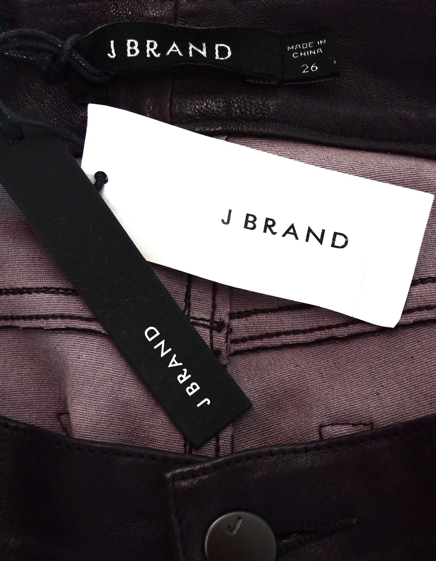 J. Brand Black Plum Mid Rise Skinny Leather Side Zip Pants Sz 26 NWT 1