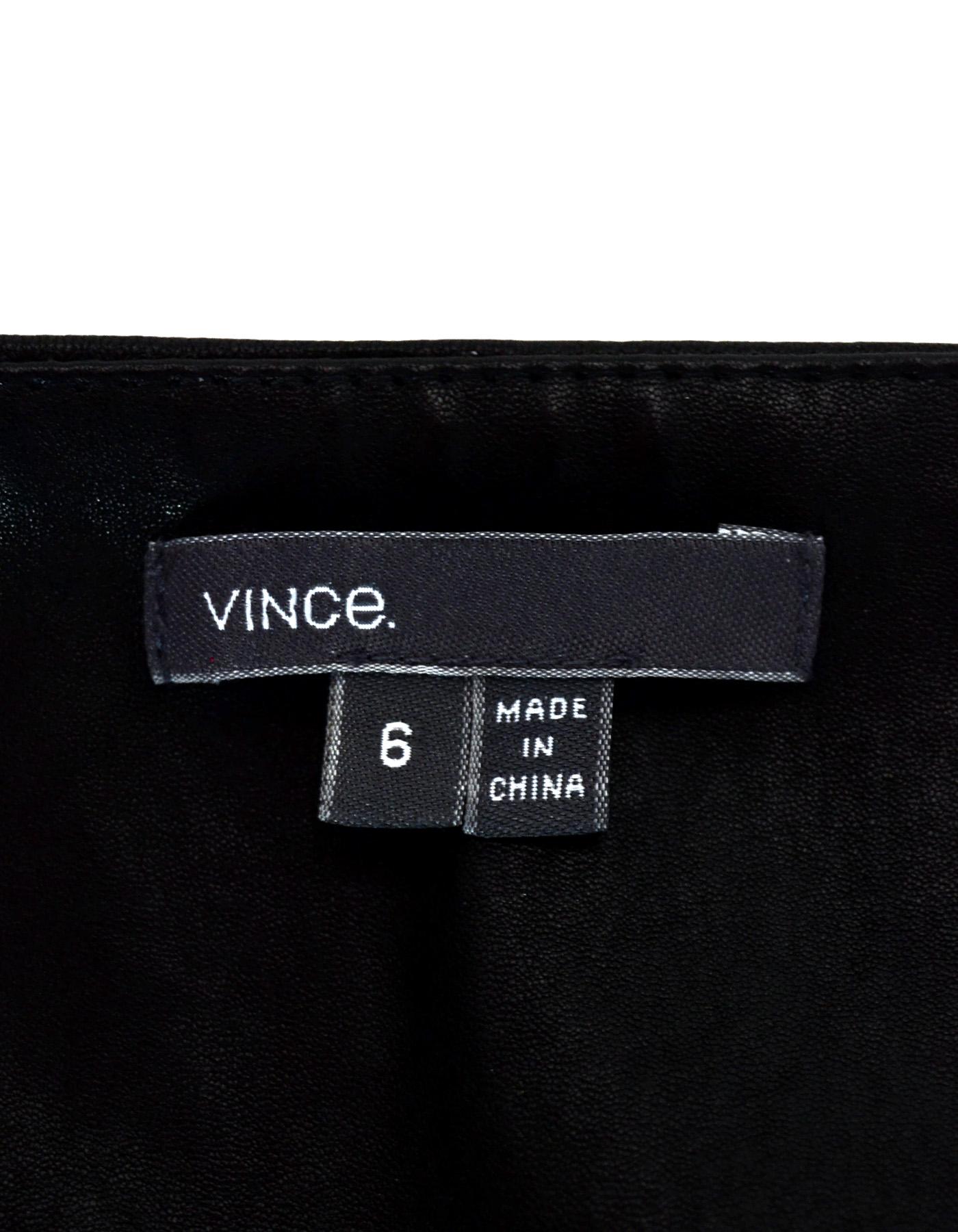 Vince Black Leather Paneled Mini Skirt Sz 6 In Excellent Condition In New York, NY