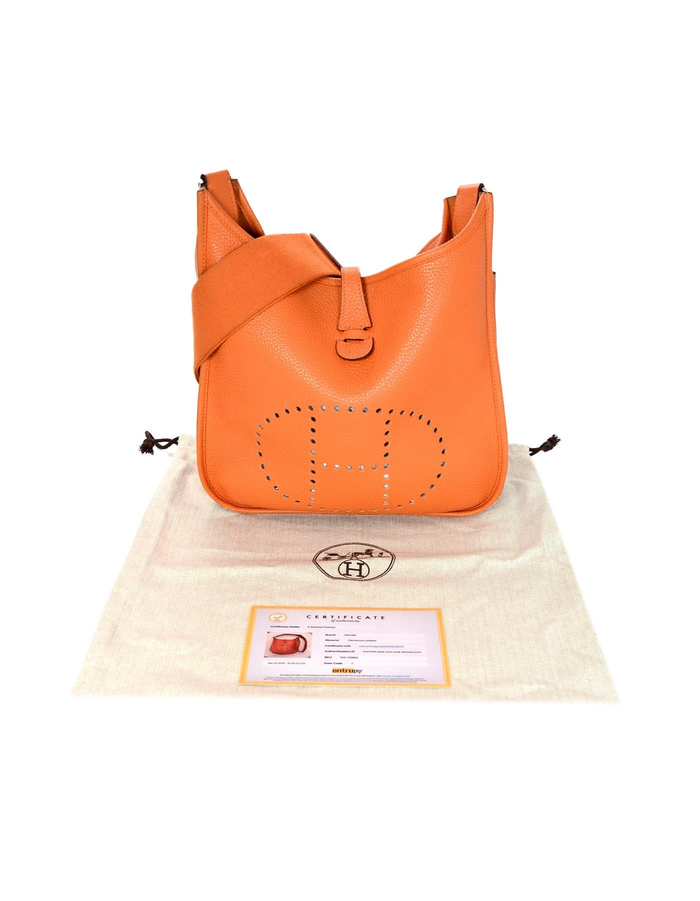 Hermes 2011 Orange Clemence Leather Evelyne III PM Messenger Crossbody Bag 6