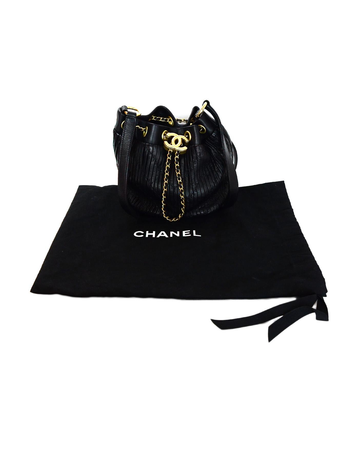 Chanel 2018 Black Leather Coco Pleats Mini CC Chain Drawstring Bucket Bag 2