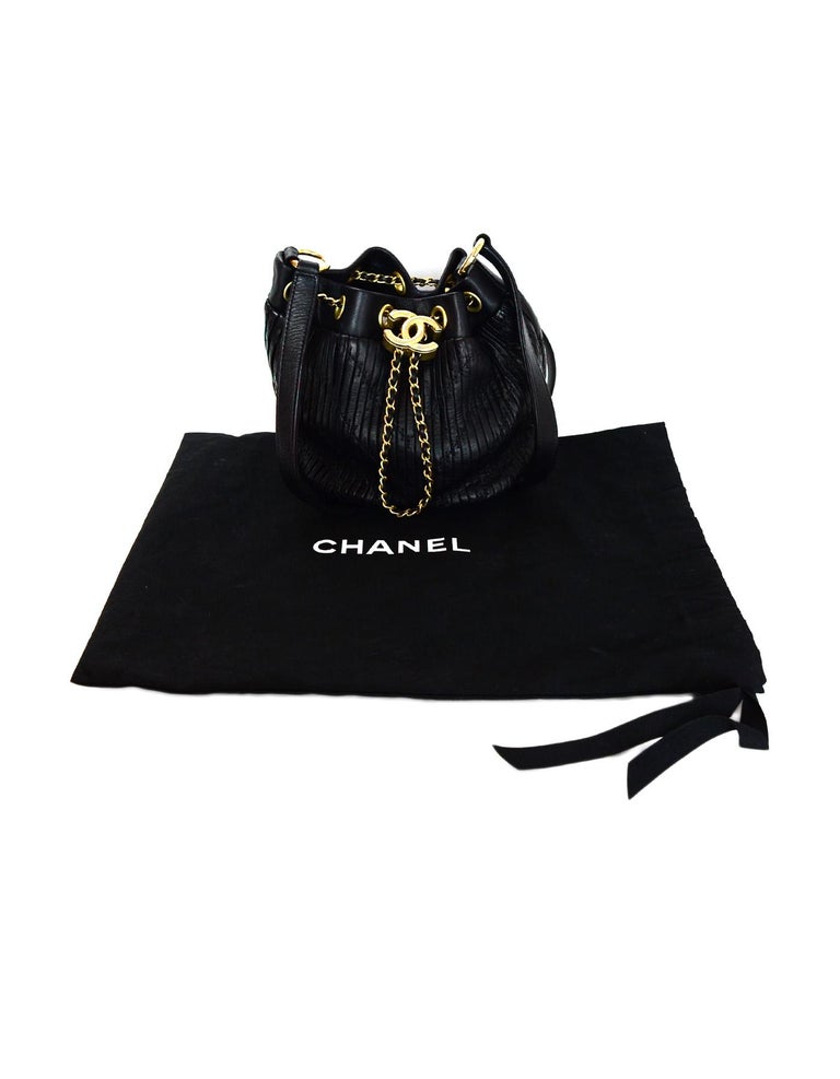 Chanel Coco Pleats Drawstring Bag Pleated Crumpled Calfskin Small Black  83700439