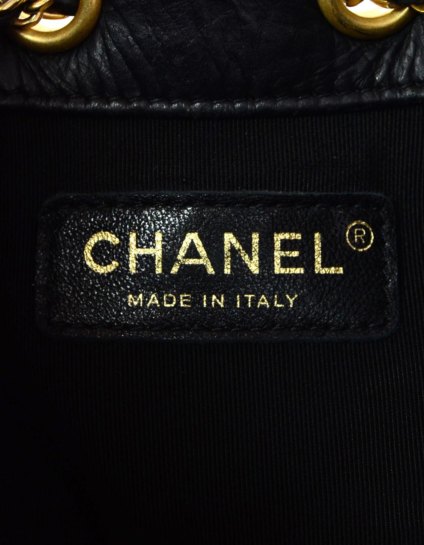 Women's Chanel 2018 Black Leather Coco Pleats Mini CC Chain Drawstring Bucket Bag