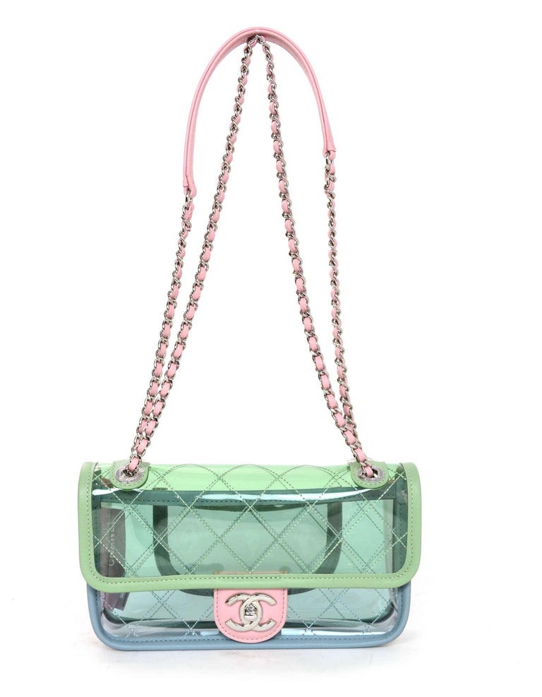 Chanel 2018 SOLD OUT Small PVC Quilted Flap Bag W/ Pastel Lambskin Leather Trim For Sale at 1stdibs