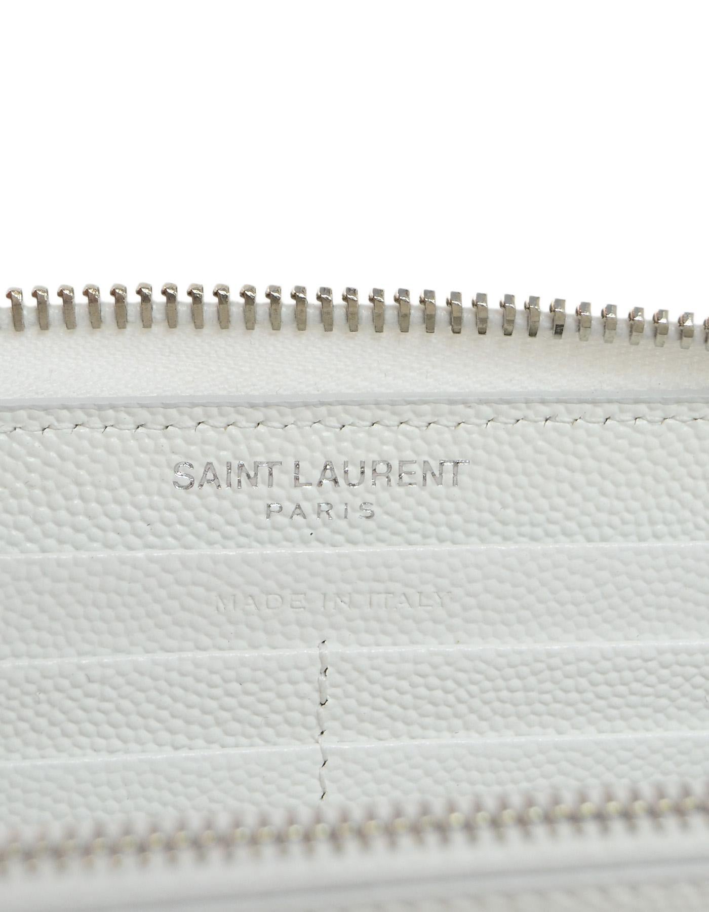 Women's YSL White Grain De Poudre Chevron Stitched Leather Matelasse Zip-Around Wallet