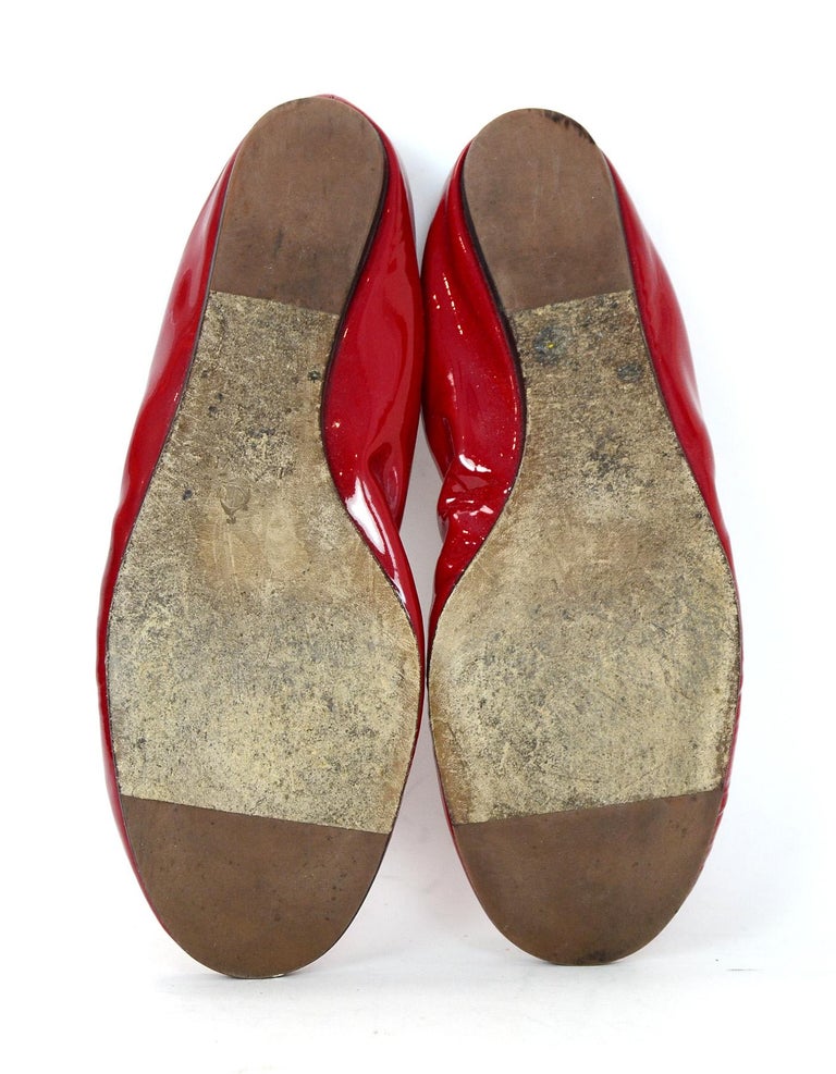 Lanvin Red Coated Leather Elastic Ballet Flats Sz 39.5 For ...