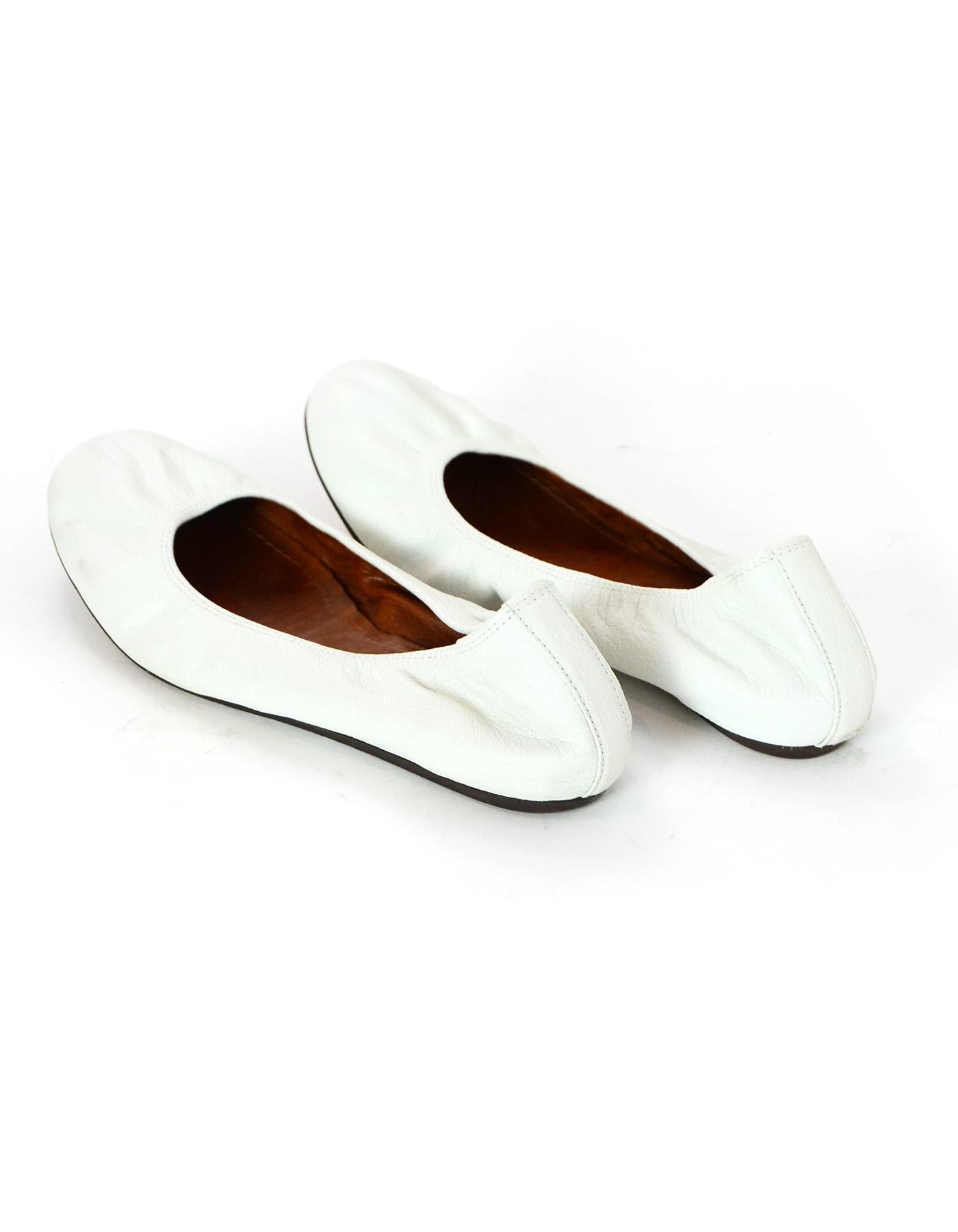 Lanvin White Leather Elastic Ballet Flats Sz 40.5 In Excellent Condition In New York, NY