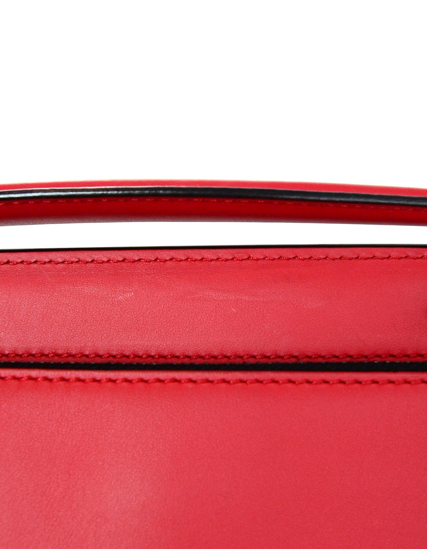 Fendi Red Nappa Leather Whipstitch Fashion Show Dotcom Satchel Bag w/ Strap 6