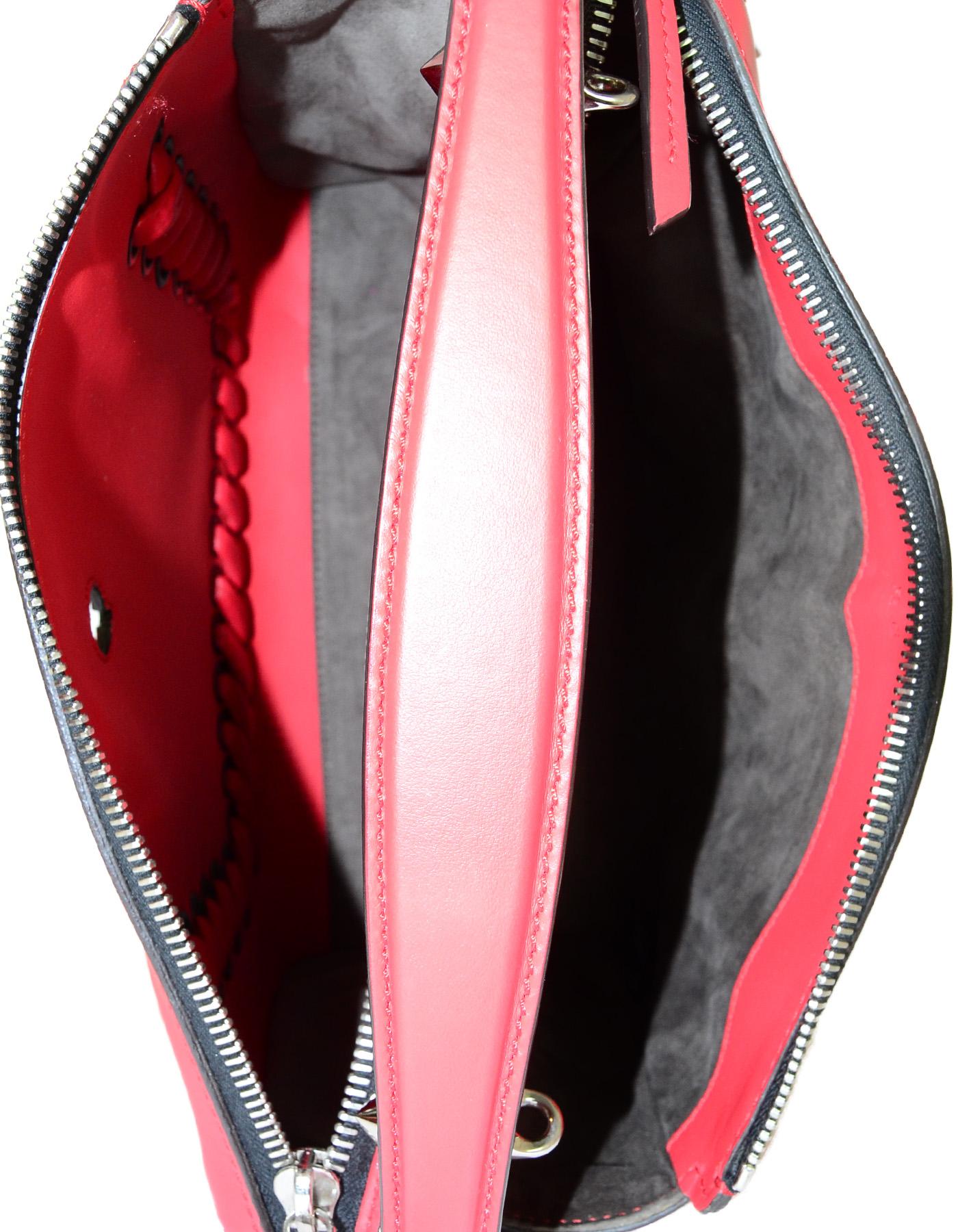 Fendi Red Nappa Leather Whipstitch Fashion Show Dotcom Satchel Bag w/ Strap 8