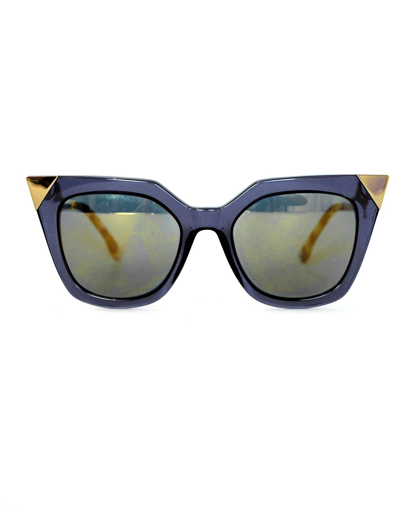 Fendi Blue Iridia Metal Tip Cat Eye Sunglasses w/ Mirrored Lenses rt. $465 In Excellent Condition In New York, NY
