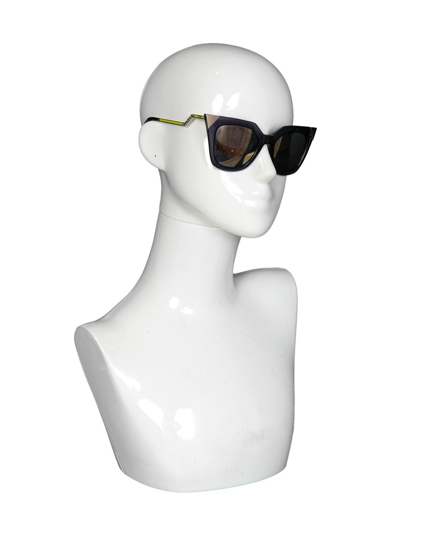 Gray Fendi Blue Iridia Metal Tip Cat Eye Sunglasses w/ Mirrored Lenses rt. $465