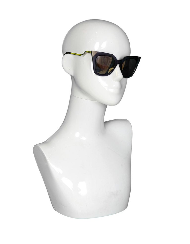 Fendi Blue Iridia Metal Tip Cat Eye Sunglasses w/ Mirrored Lenses rt ...
