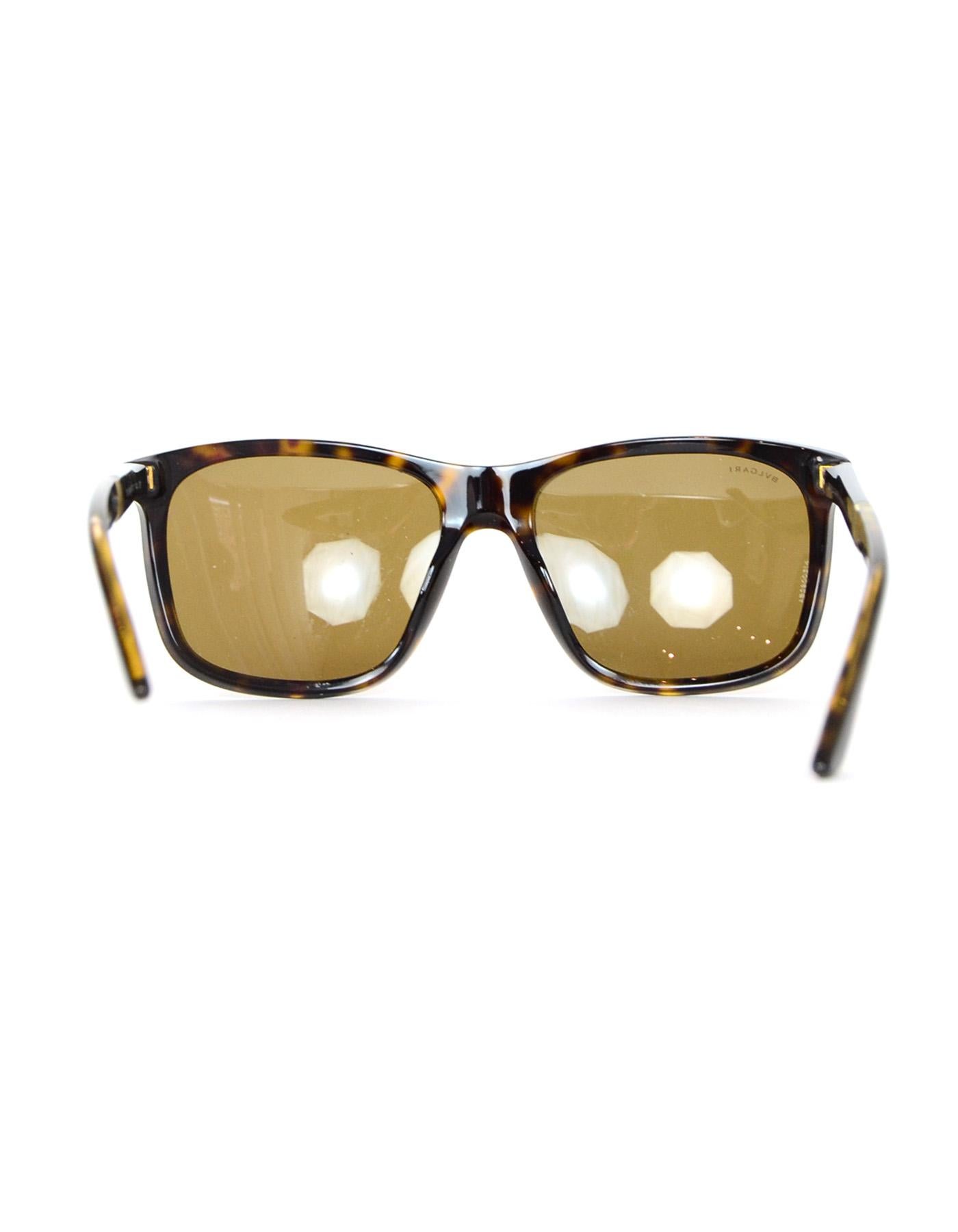Bulgari Brown Tortoise Resin Polarized Brown Lenses Sunglasses w/ Logo On Arms 1